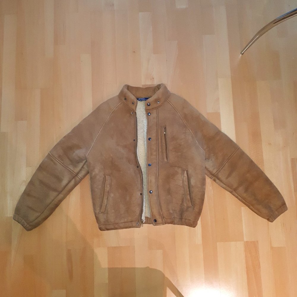 Polo Ralph Lauren Leather Suede Shearling Bomber Jacket Tan Medium (M-L)